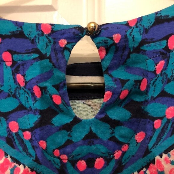 Navy Stripe “Bay” Long Sleeve Dress in “Tropical Island Medallion” Girls Size XL - Picture 4 of 8